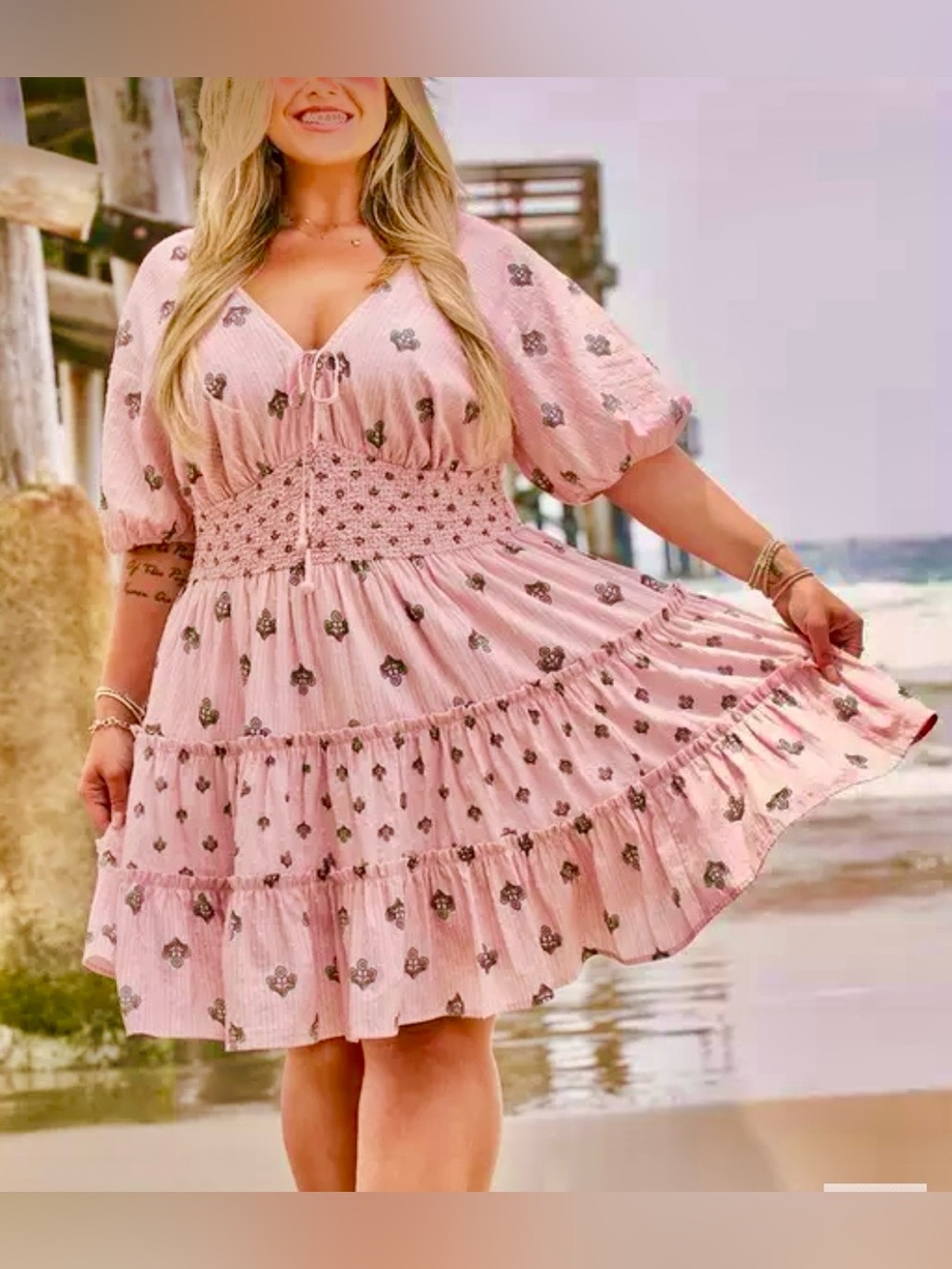 Torrid Pink Smocked Tiered Mini Dress
SIZE 2 = 18/20 *NWT* - Picture 10 of 13